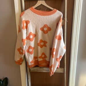 Floral Patterned Sweater - Cream and Orange
